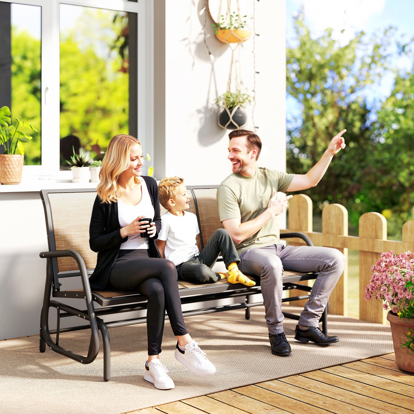 3-Person Outdoor Glider Bench - Breathable Mesh, Metal Frame