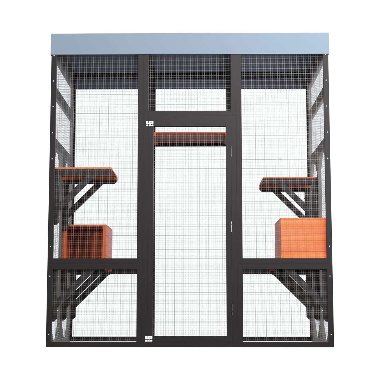 Large Wooden Cat Enclosure with Waterproof Cover and Multiple Platforms