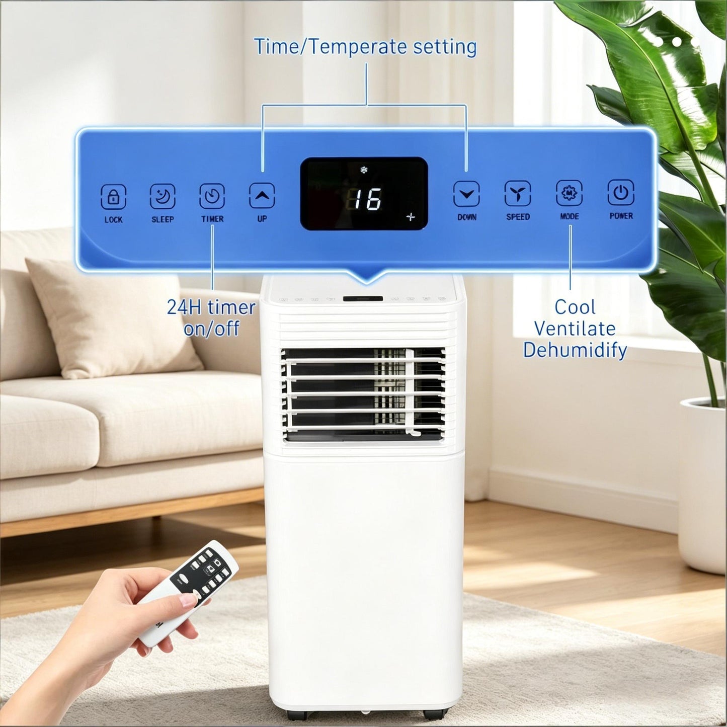 8000 BTU Portable Air Conditioner - 4-in-1 Functionality, Black & White