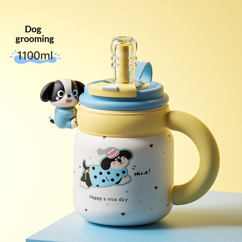 Large Capacity Ceramic & Stainless Steel Insulated Mug with Doll Design