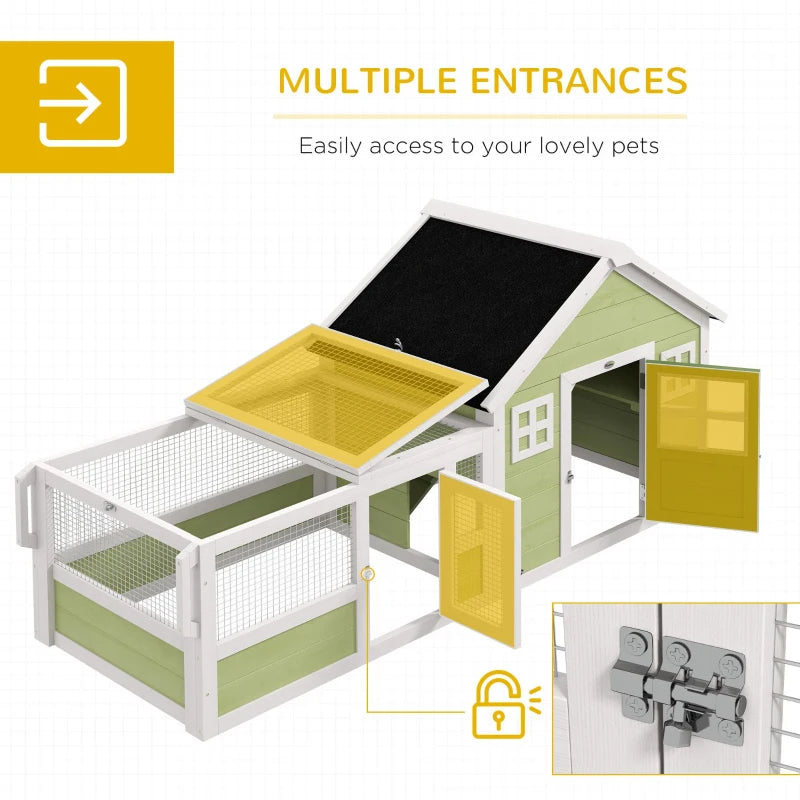 64 Inch Outdoor Rabbit Hutch with Asphalt Roof & Wheels, Multi-Color