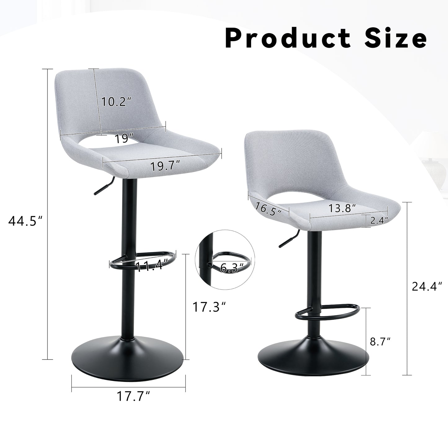 Modern Swivel Adjustable Bar Stools Set - 2 Pack, Light Gray Linen