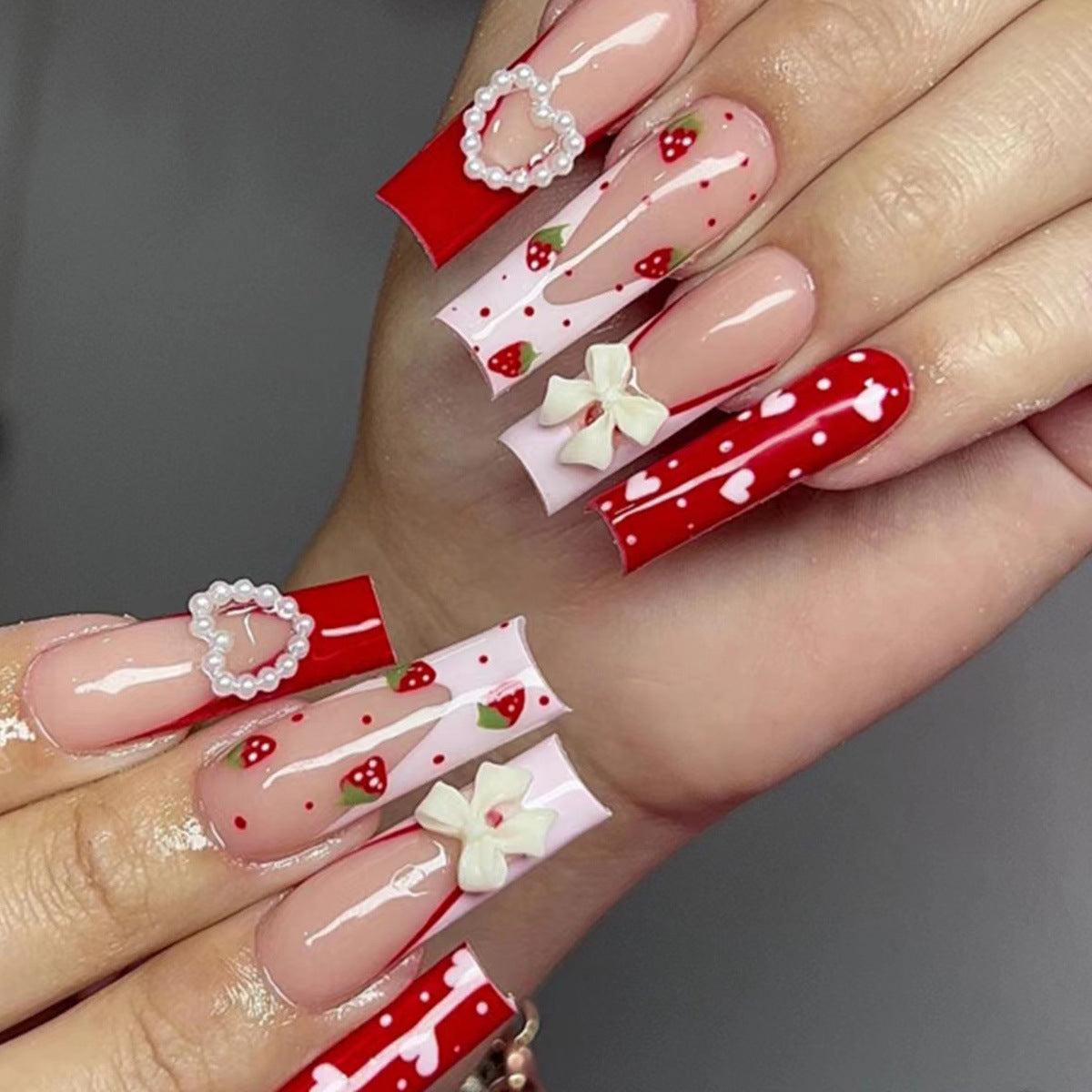 Sweet Heart Bowknot Nail Stickers Set for Nail Art - Strawberry Design
