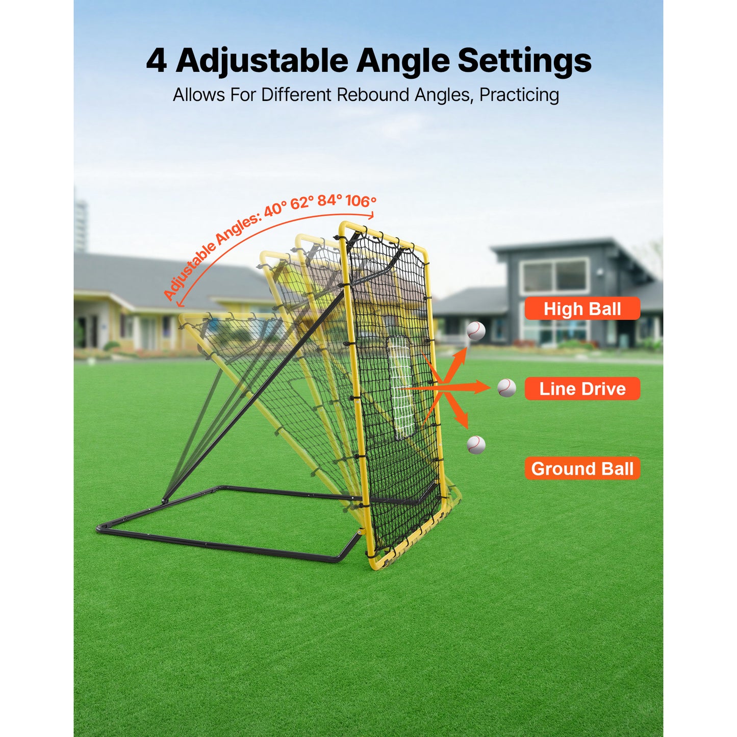 Baseball Softball Rebounder Net 4x4.5 ft Pitch Back Training Target with Adjustable Angles