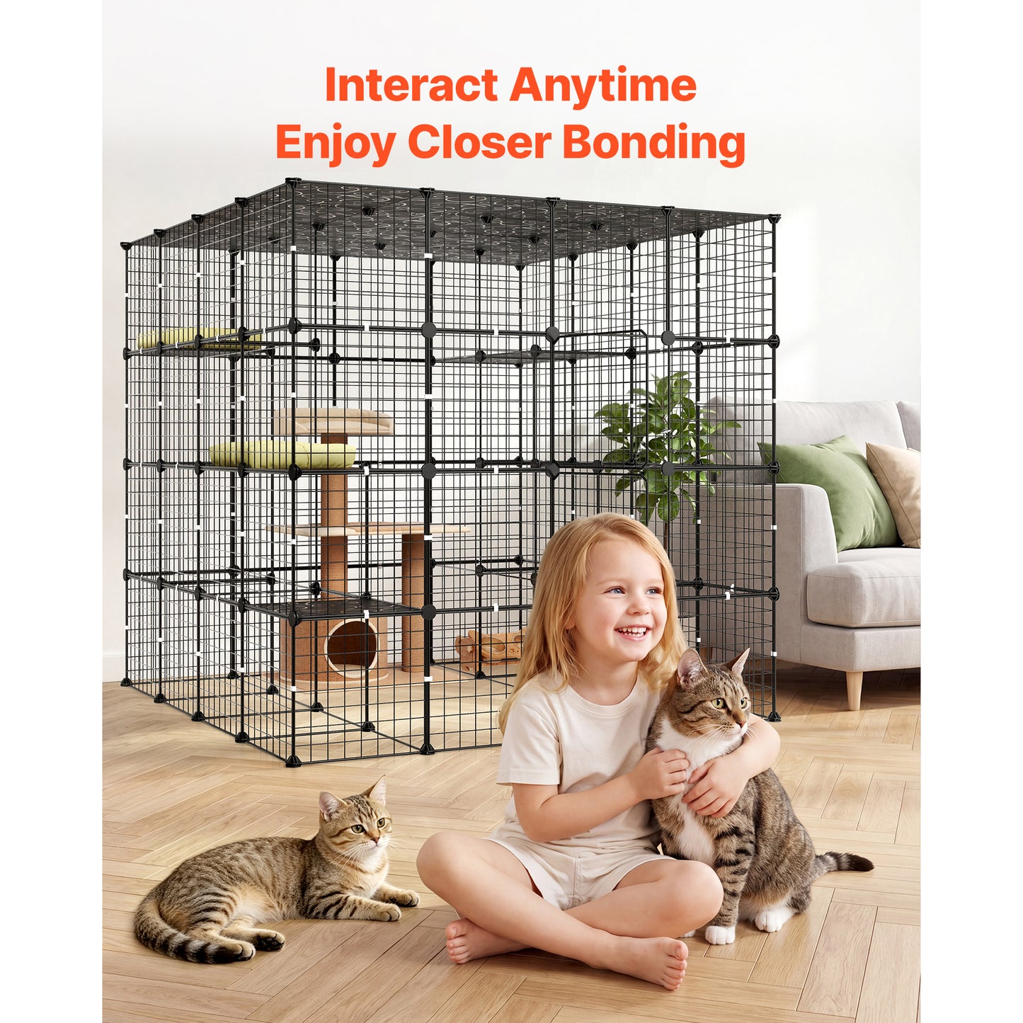 Large 4-Tier Indoor Cat Playpen Enclosure with Doors & Locks - 55x55x55 Inch