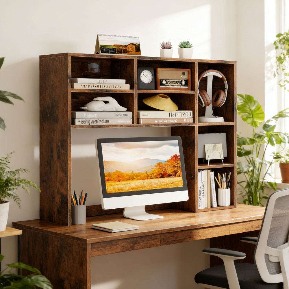 Desktop Bookshelf With 7 Open Cubbies And 3 Adjustable Shelves 2