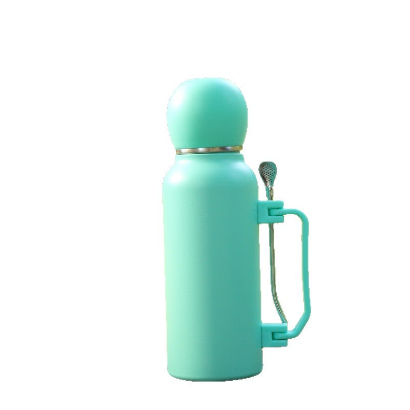 Portable Insulated Travel Mug with Straw and Spoon - Leakproof, Keeps Drinks Hot or Cold