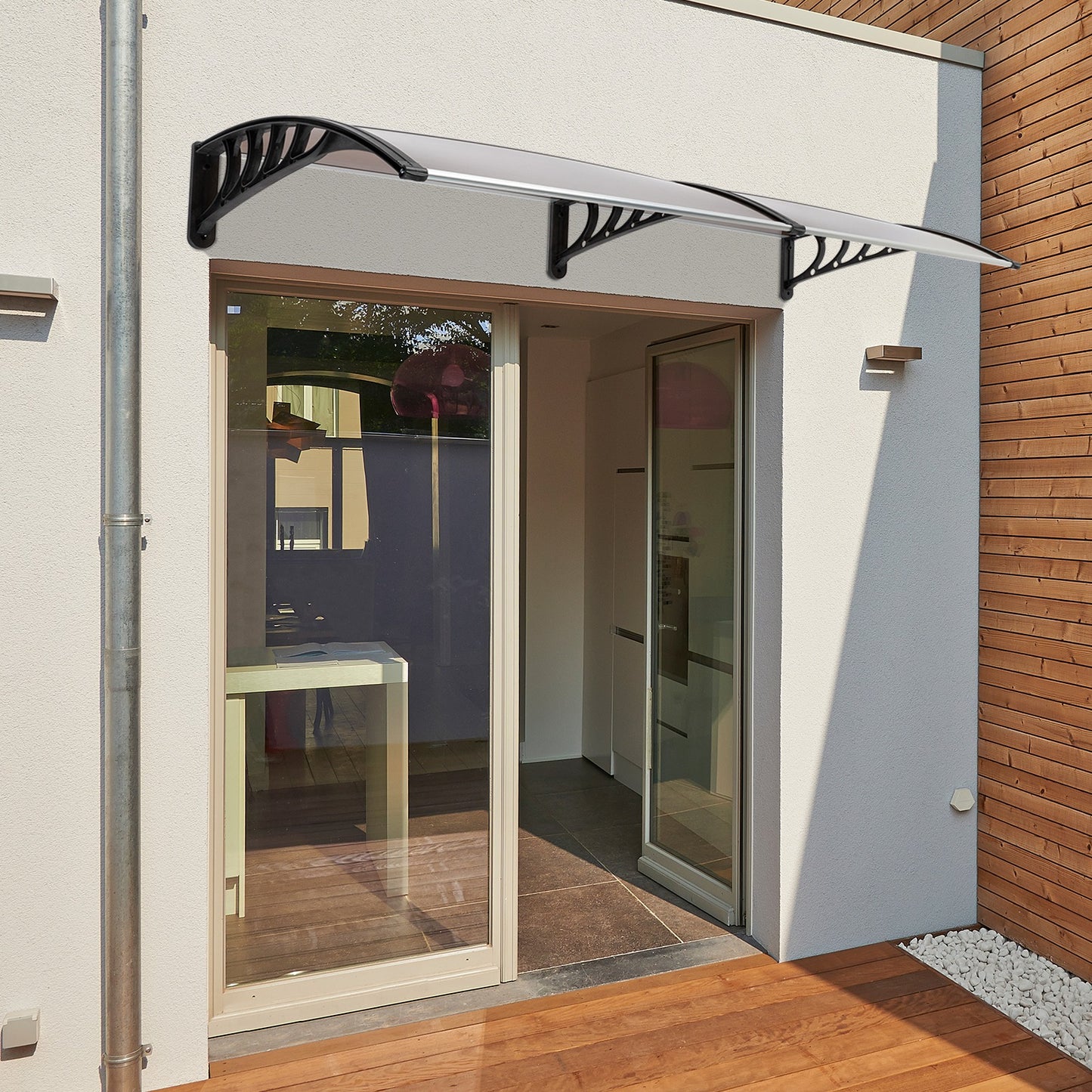 80x38in Outdoor Door Window Awning with Brown Polycarbonate Panel & Black Bracket - Rain Snow Sun Shade Cover, Durable 10-Year