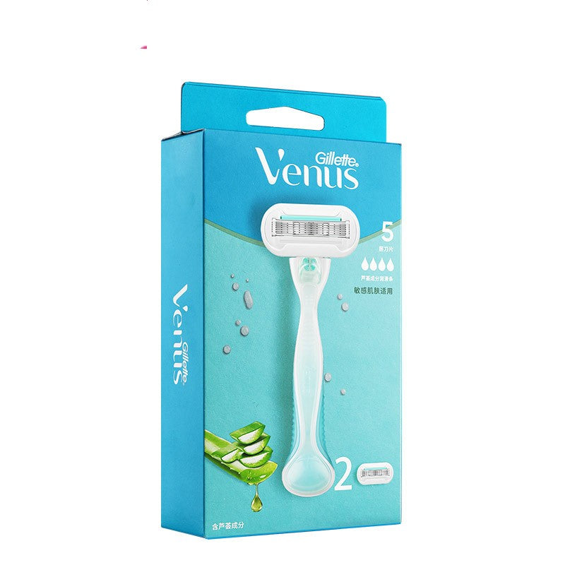 Armpit Shaving Razor with 2 Blade Heads & Holder - Blue