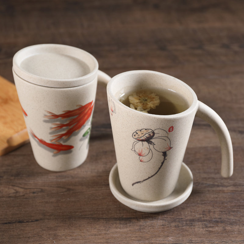 Ceramic Mug with Lid - Nostalgic Breakfast Coffee Cup - Multiple Styles