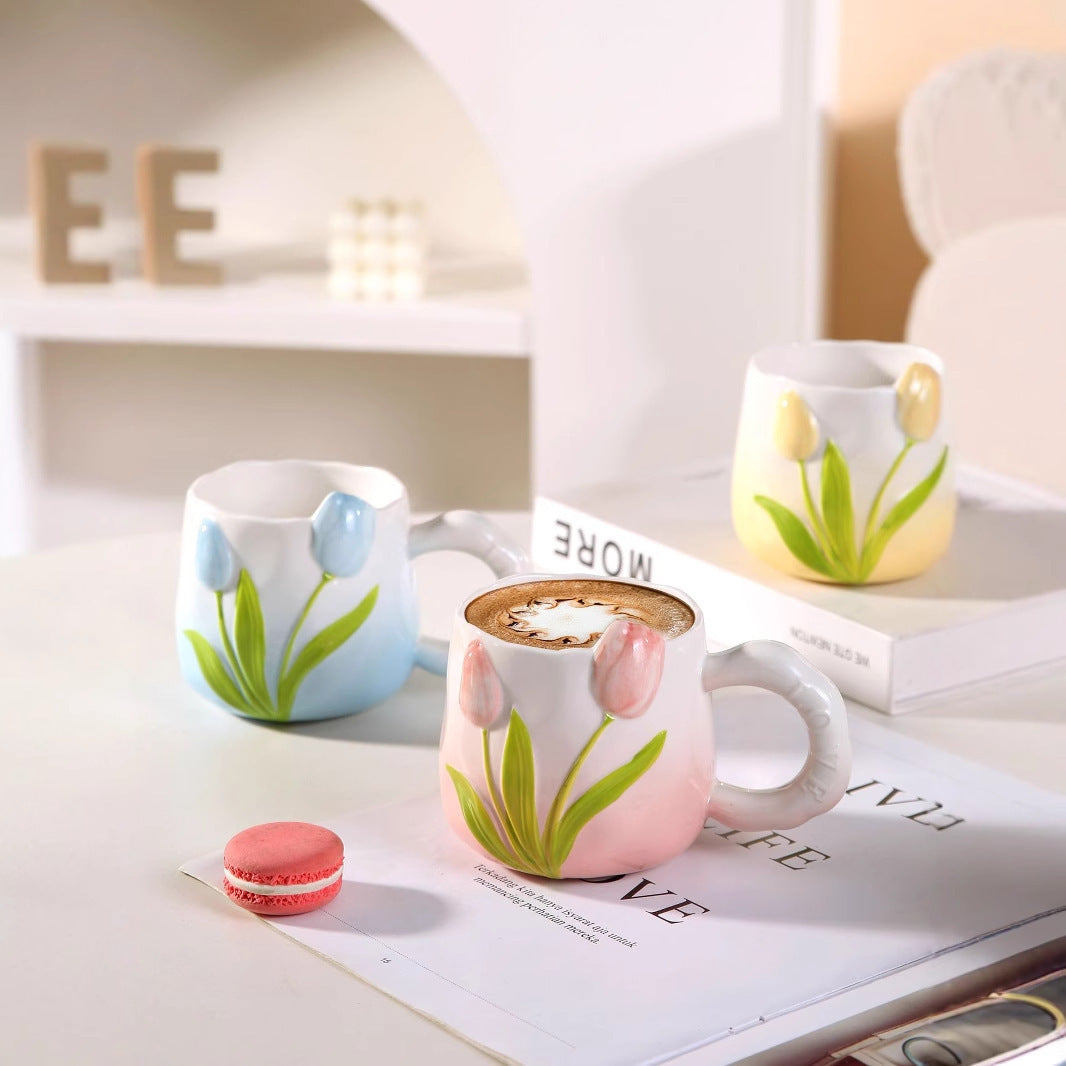 Ceramic Water Cup Set - 400ml Eco-Friendly Drinkware with Cartoon Pattern