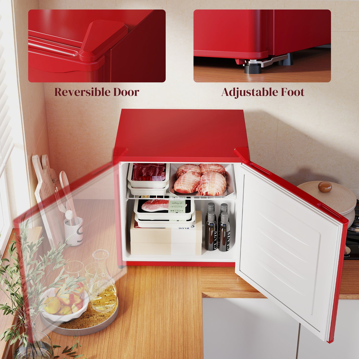 1.1 Cu Ft Compact Countertop Freezer - Red, Removable Shelves, Energy Efficient