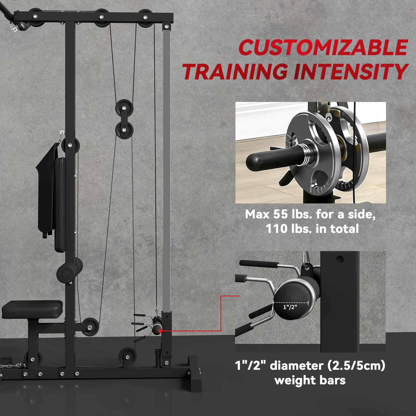 Lat Pull Down Machine with Adjustable Seat & Low Pulley - Black