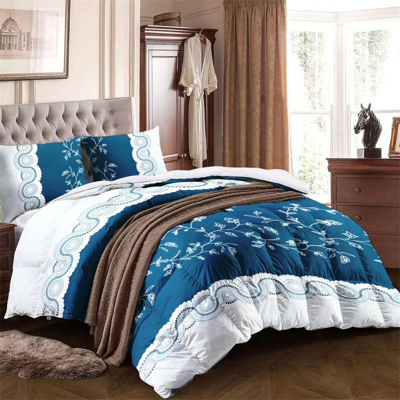 Teal Floral Quilt Set - 3-Piece Bedding with Pillow Shams