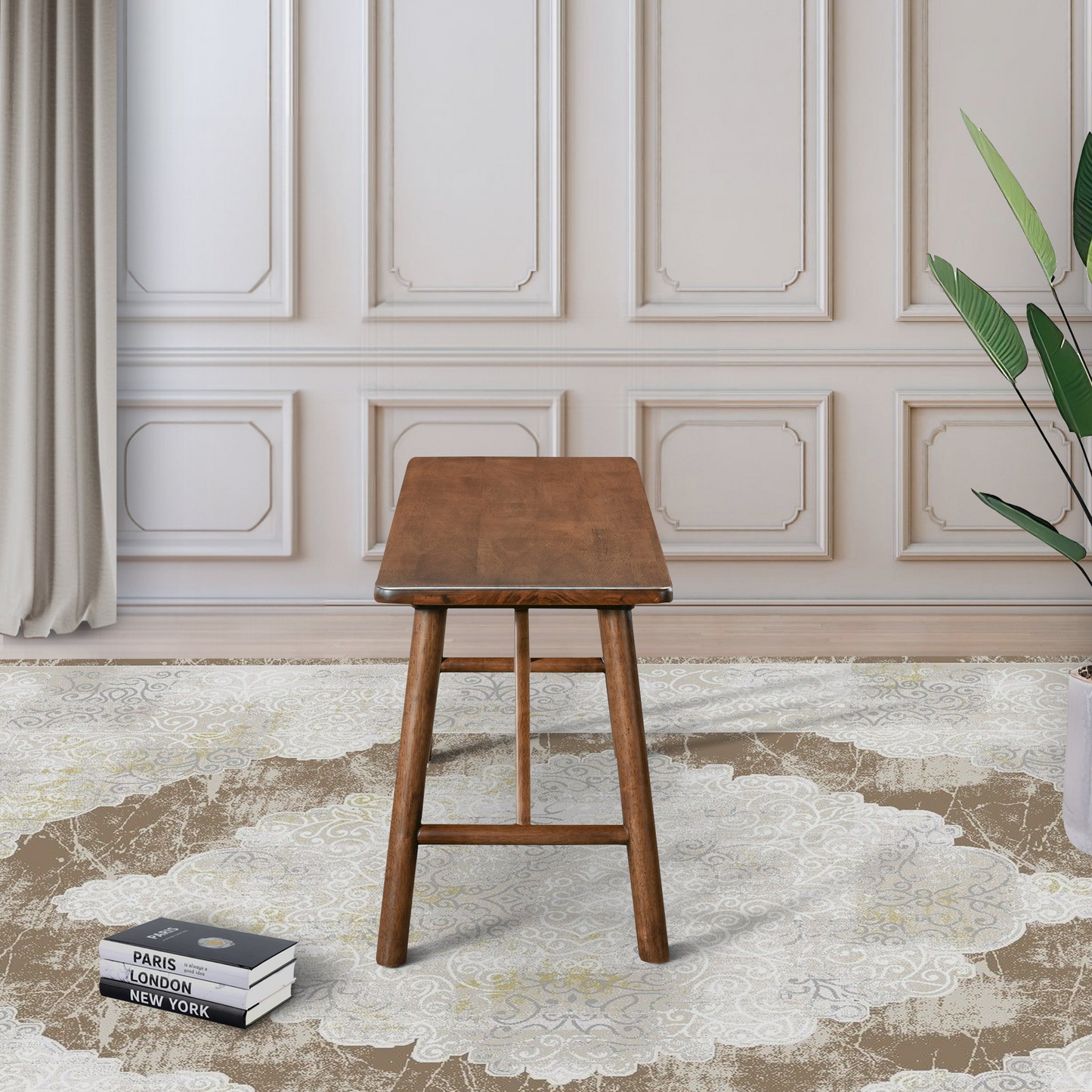 Versatile Solid Wood Molly Bench With Mid-Century Design In Walnut