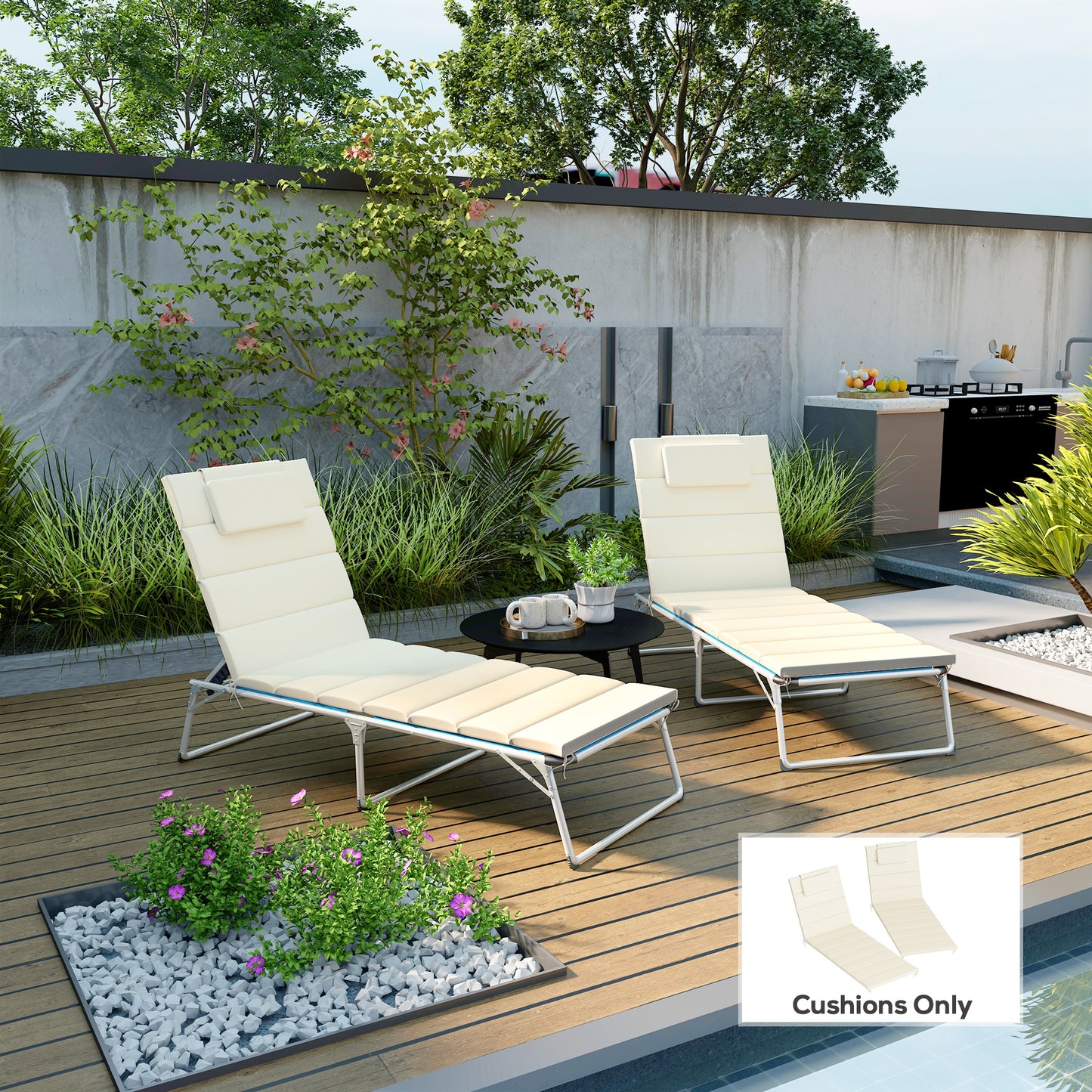 Outdoor Lounge Chair Cushion Set - Foldable, UPF50+, 80" x 26" Cream White
