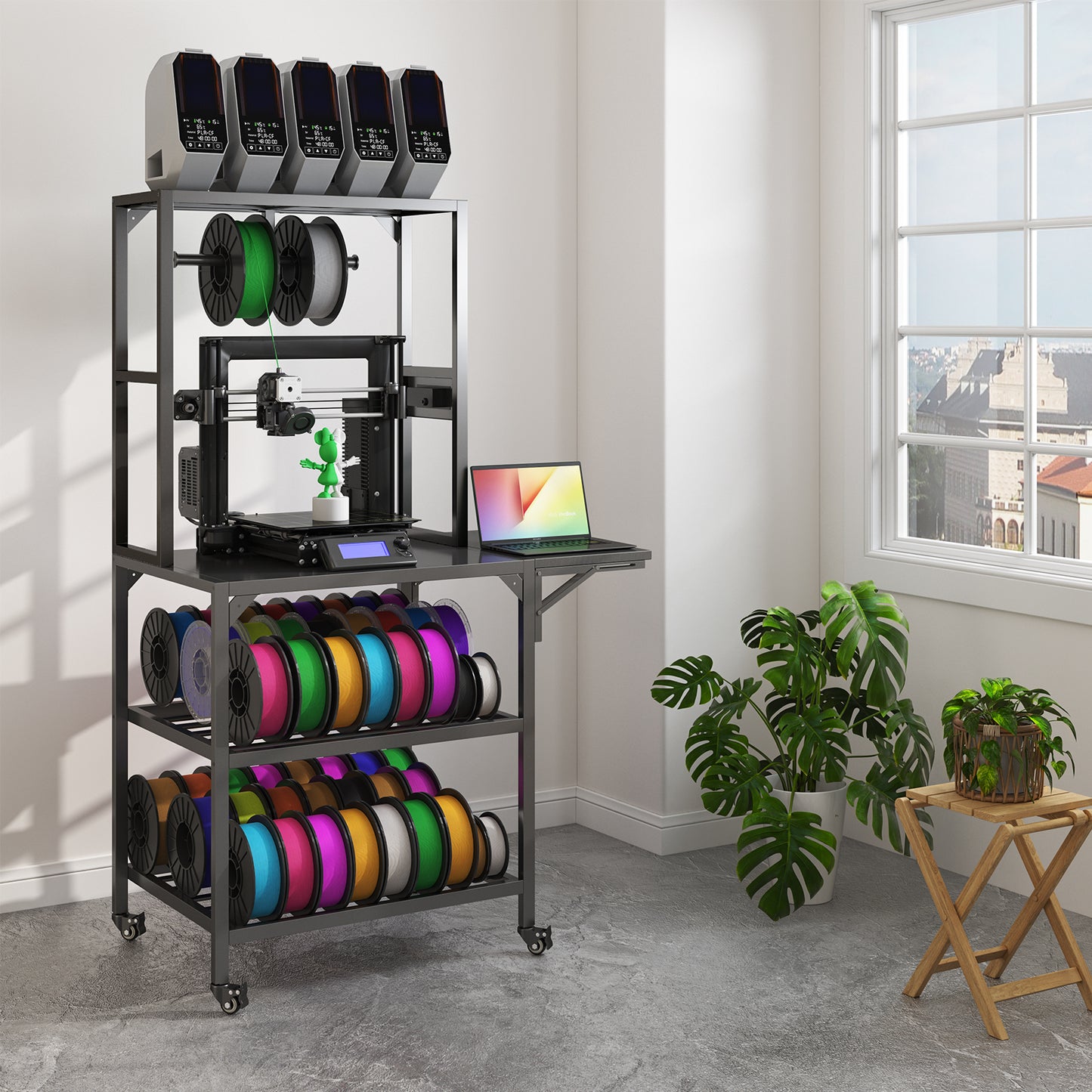 Heavy Duty 3D Printer Stand with Filament Storage Rack - Black