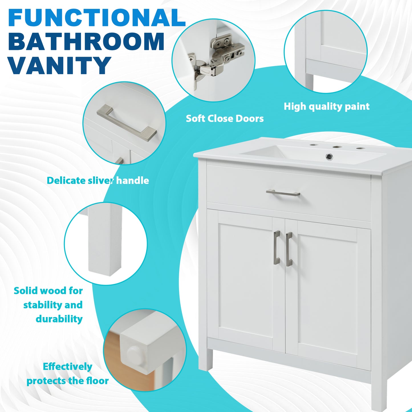 30-Inch Bathroom Vanity with Ceramic Sink & Ample Storage - White