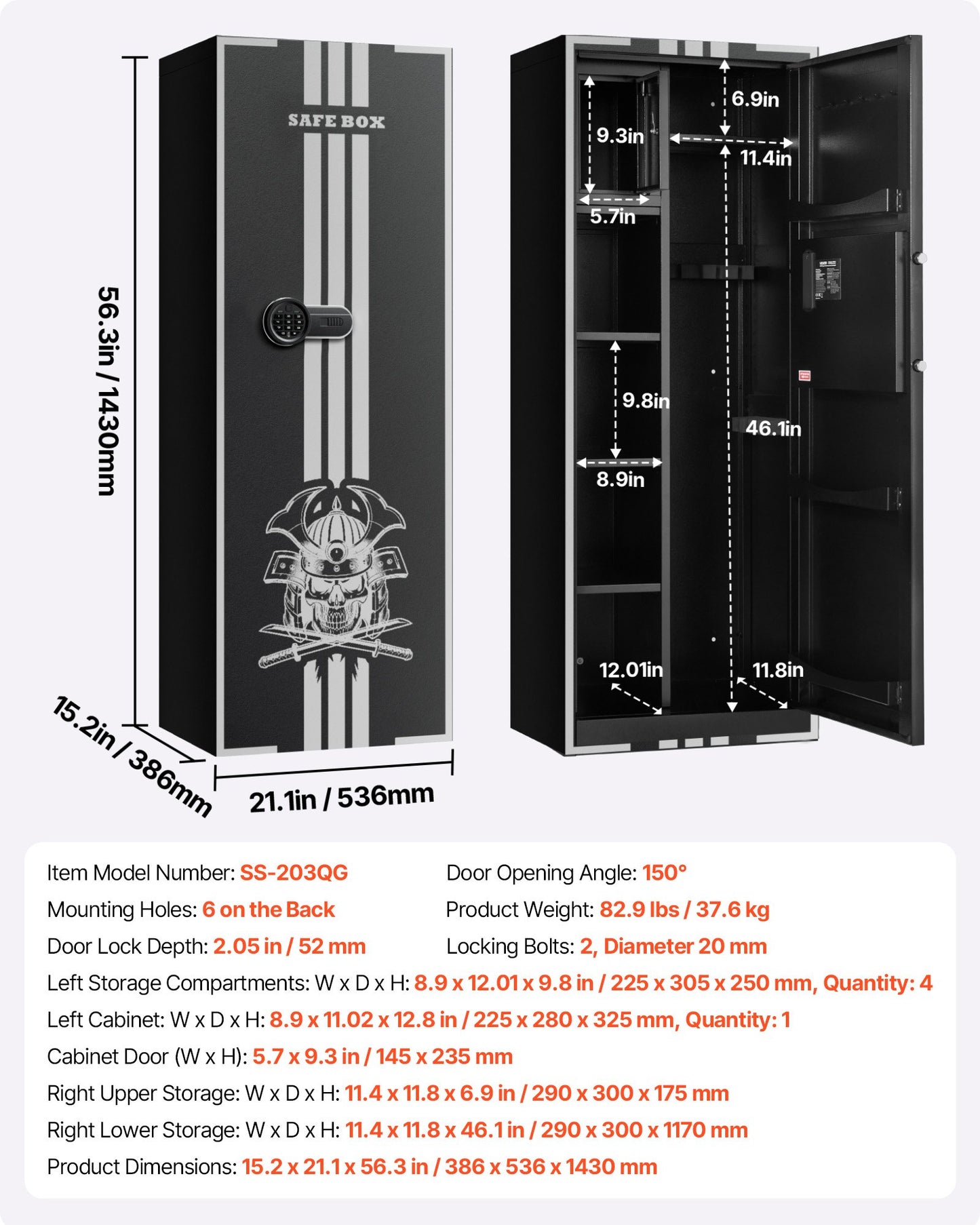 Long Gun Safe with Digital Lock, 4-Rifle Capacity & Adjustable Racks