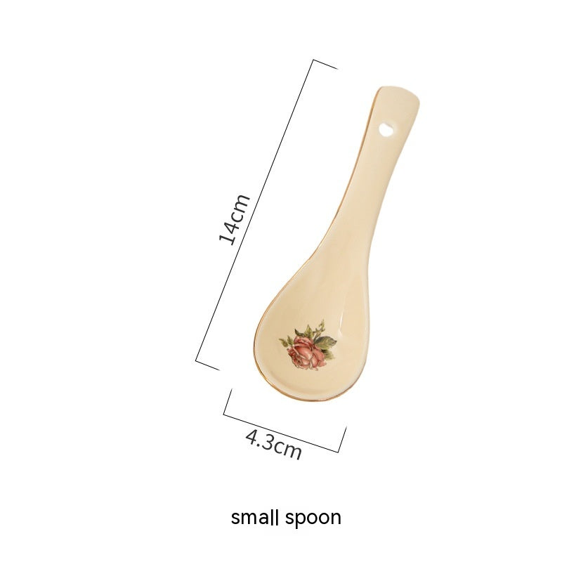 European-Style Ceramic Rice & Soup Bowls Set of 2 - Flower Pattern, Retro Kitchen Tableware