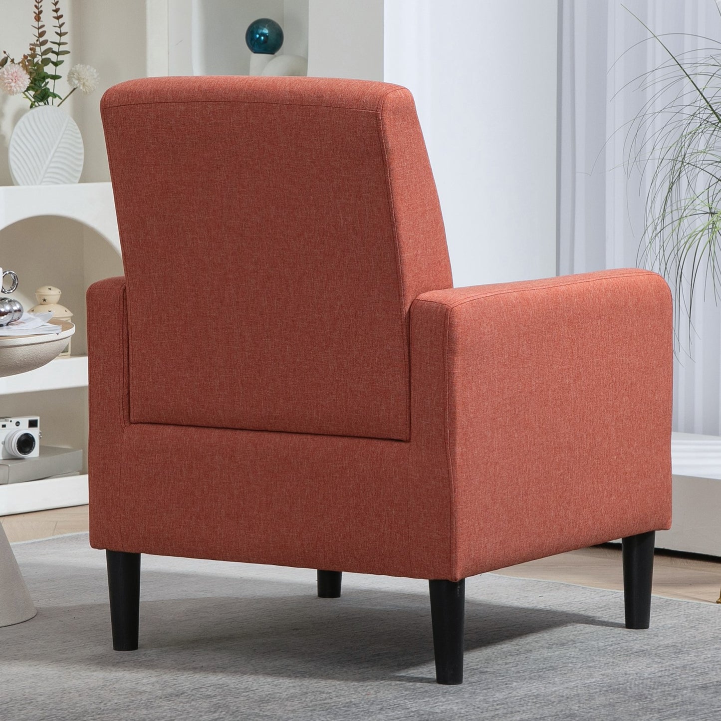 Faux Linen Upholstered Accent Chair, Modern Armchair With Solid Wood