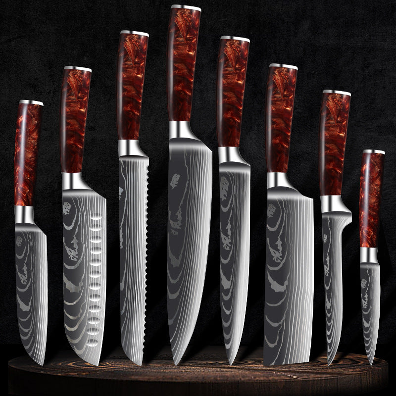 Damascus Laser Pattern Knife Set with Resin Handle - Multiple Sizes