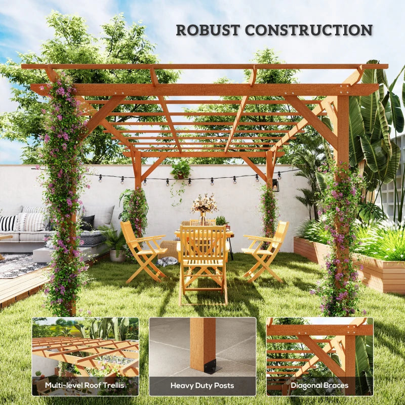 Wood Pergola Garden Trellis with Stable Frame for Climbing Plants - Dark Brown