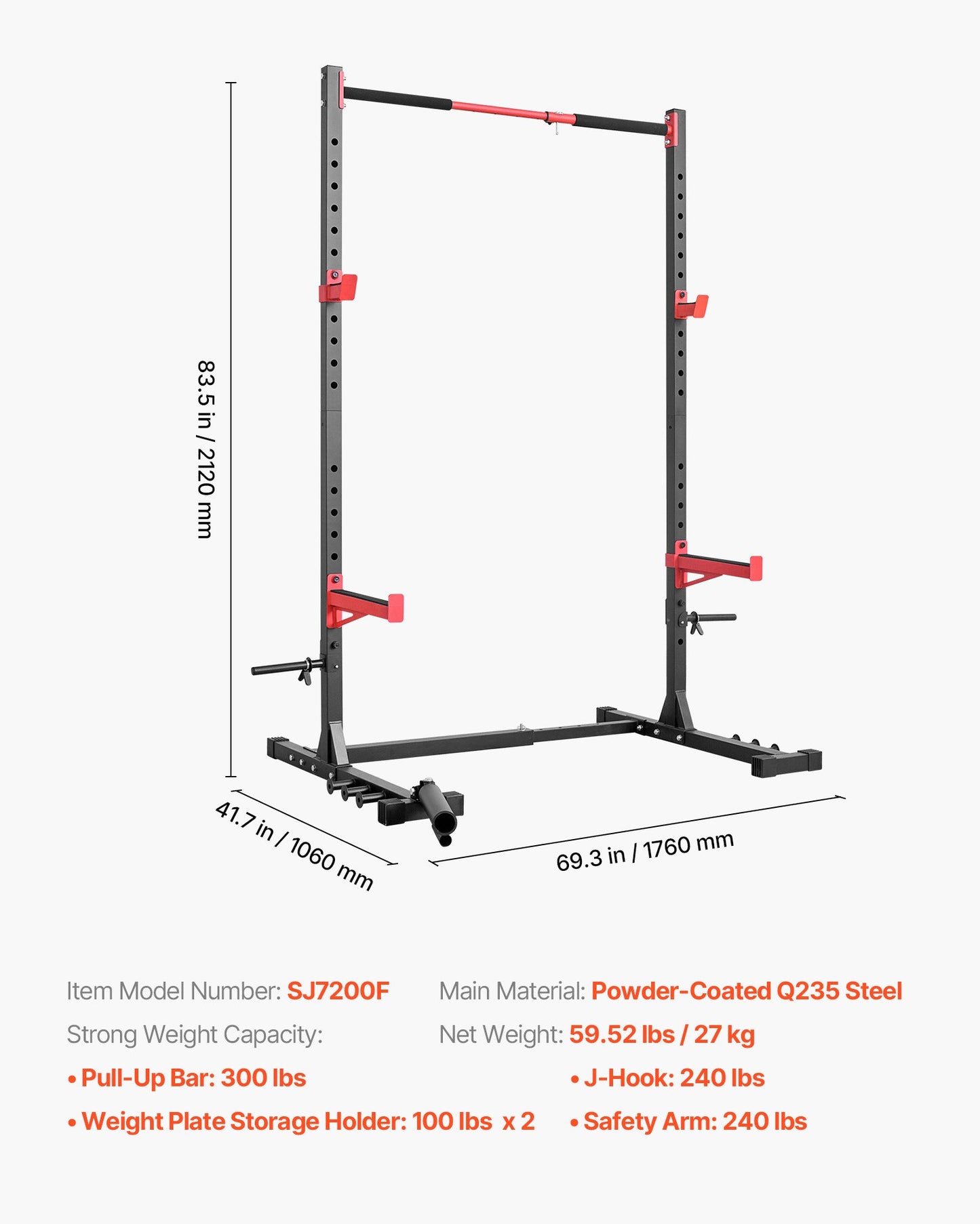 Adjustable Power Cage Rack for Home Gym Strength Training with Landmine & Safety Bars