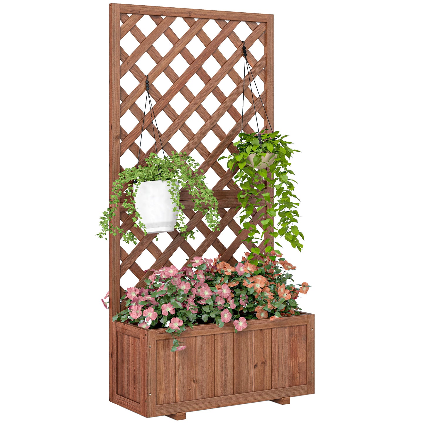 Wooden Raised Garden Bed with Trellis - Outdoor Planter Box, Orange 820x820x85mm