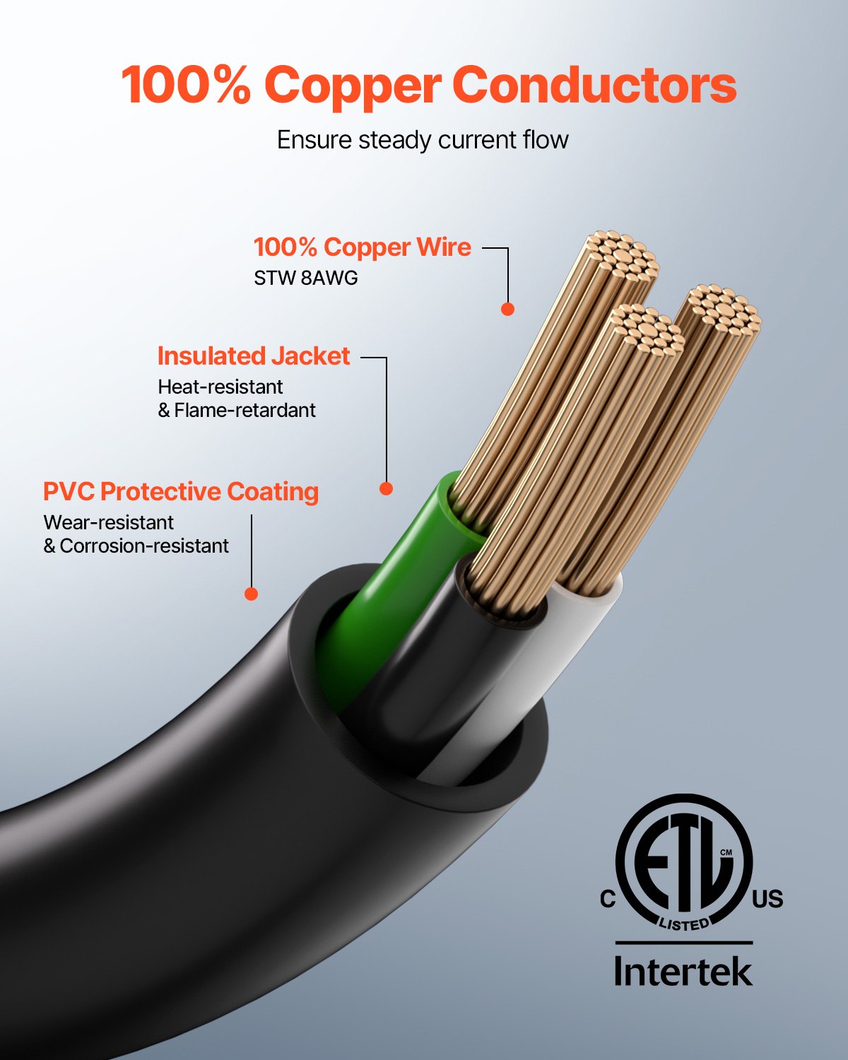 50 Ft 30A Generator Extension Cord - Heavy-Duty Power Cable 250V Black