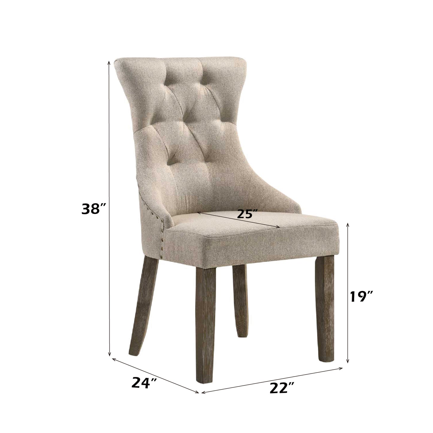 Two-Tone Beige Fabric Side Chair Set of 2 - Gray Finish
