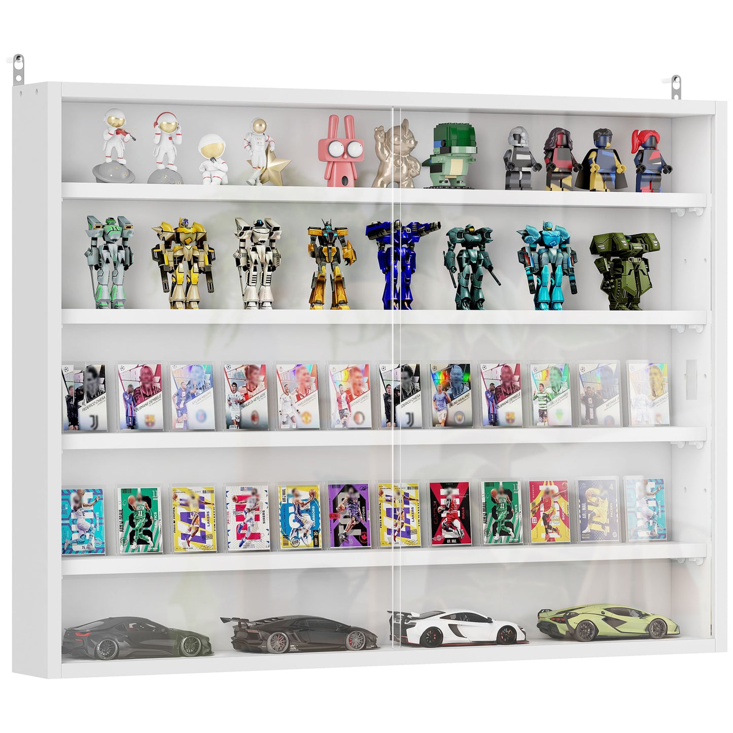 5-Tier Wall-Mounted Display Cabinet with Glass Doors - White