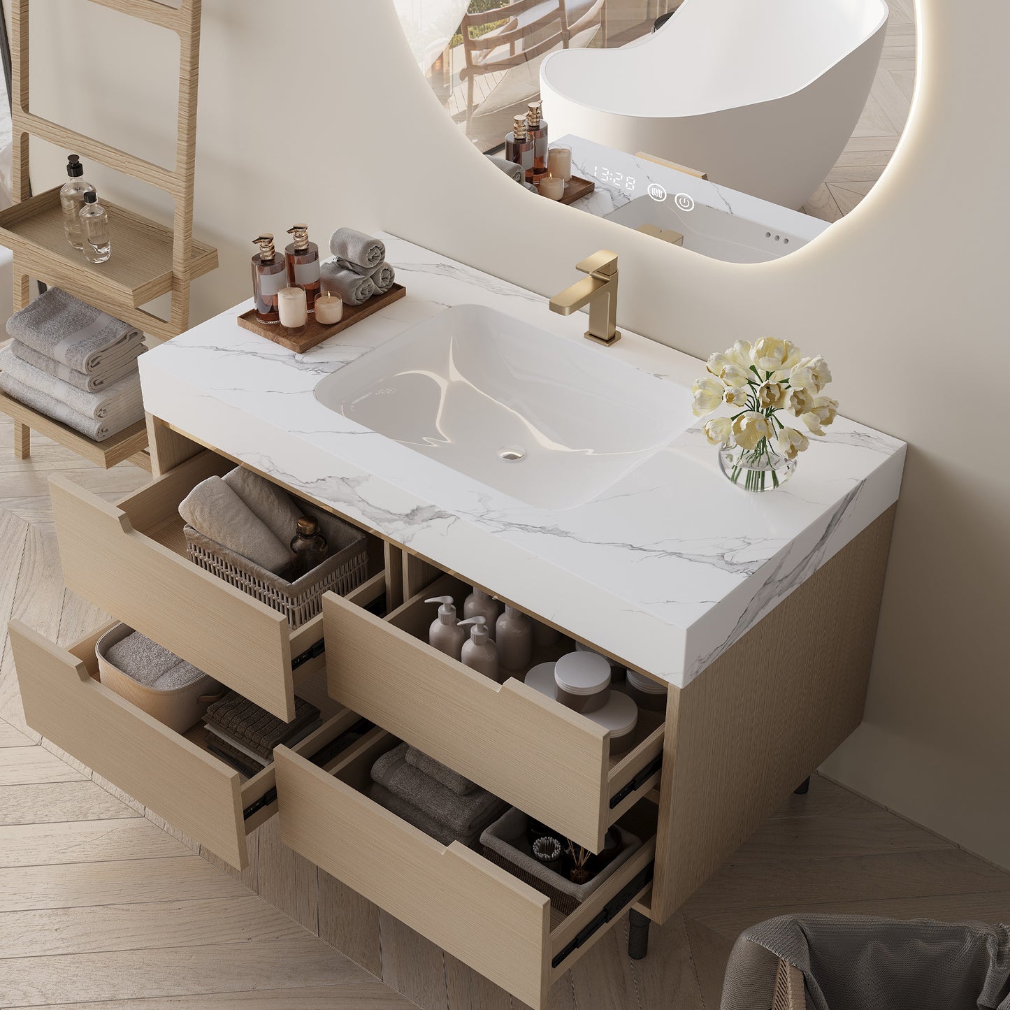 35.4" Modern Bathroom Vanity with Undermount Sink - White Wood