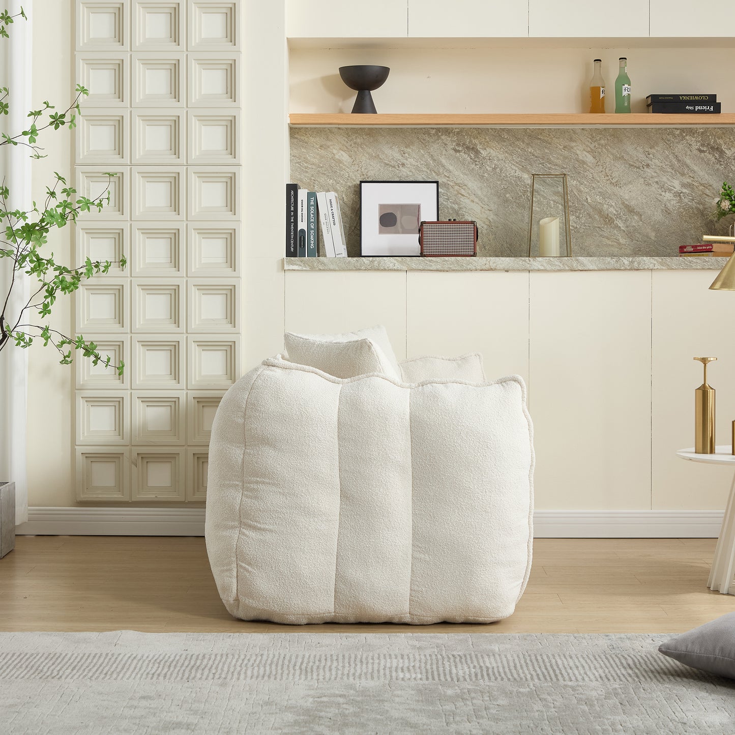 Comfortable Beanbag Chair for Two - Beige Chenille Sofa