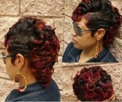 Short Hair Wig with Red Highlights - Black