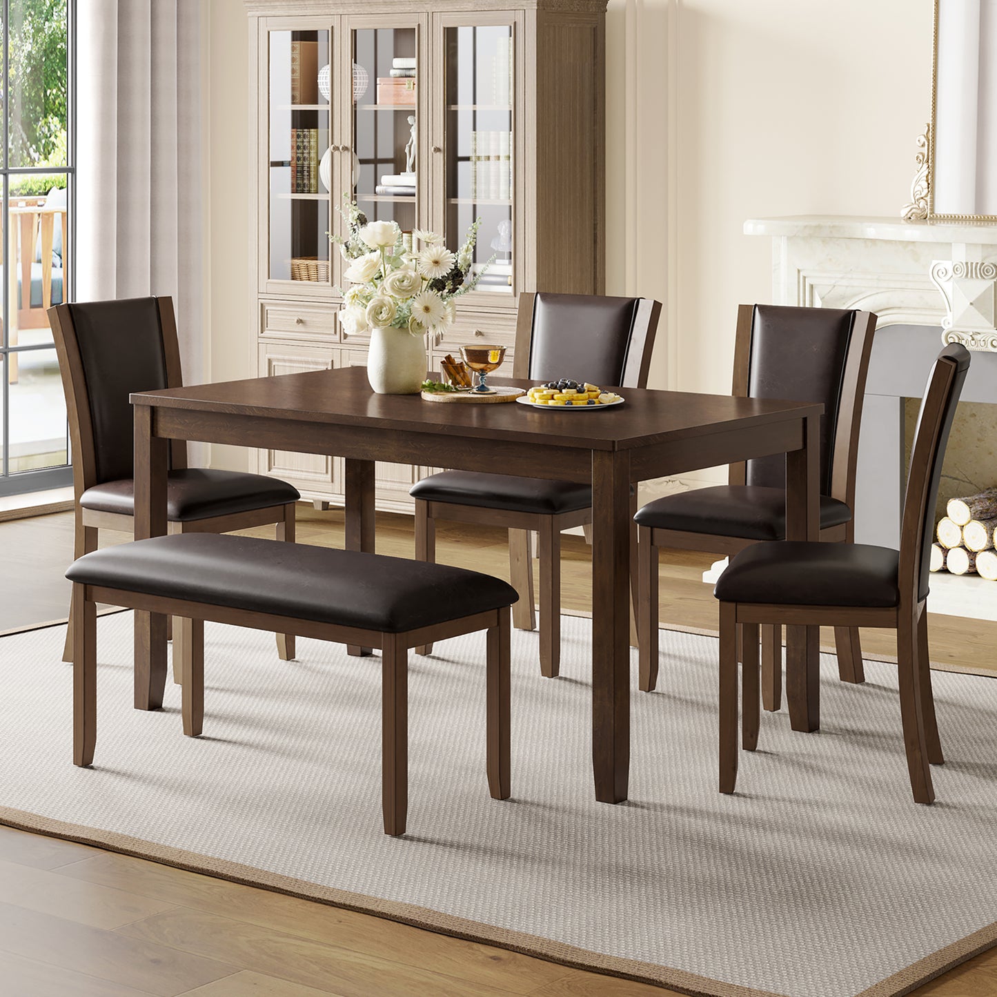 Wooden Dining Chairs Set of 4 with Padded Seat - Dark Walnut