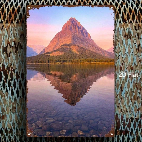 Mountain Lake Reflection Metal Sign - 8x12 Inch Wall Art