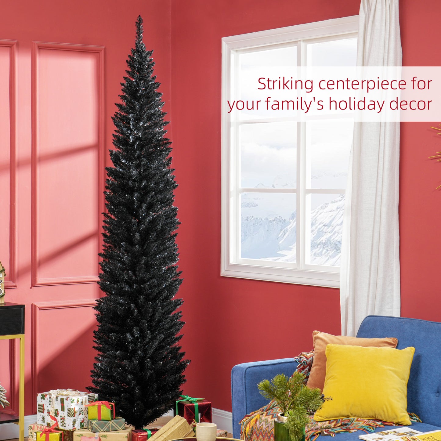 8ft Pencil Slim Black Artificial Christmas Tree - 618 Tips