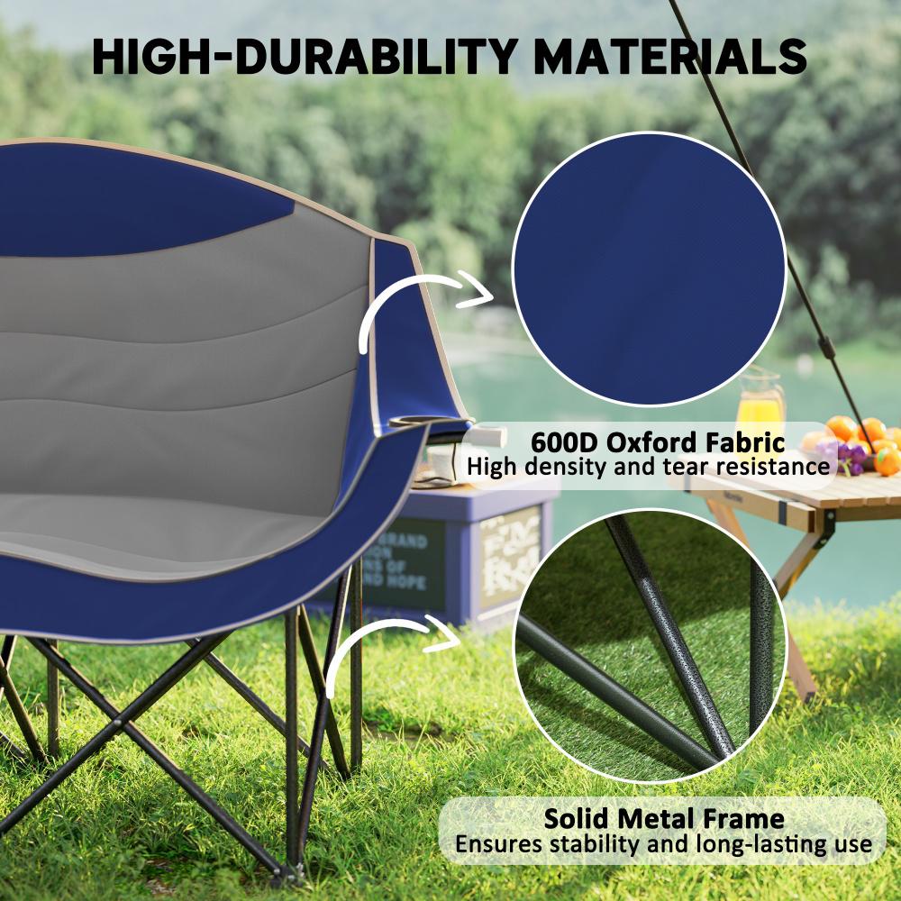 Padded Folding Camp Chair for Adults with Cup Holders - Blue