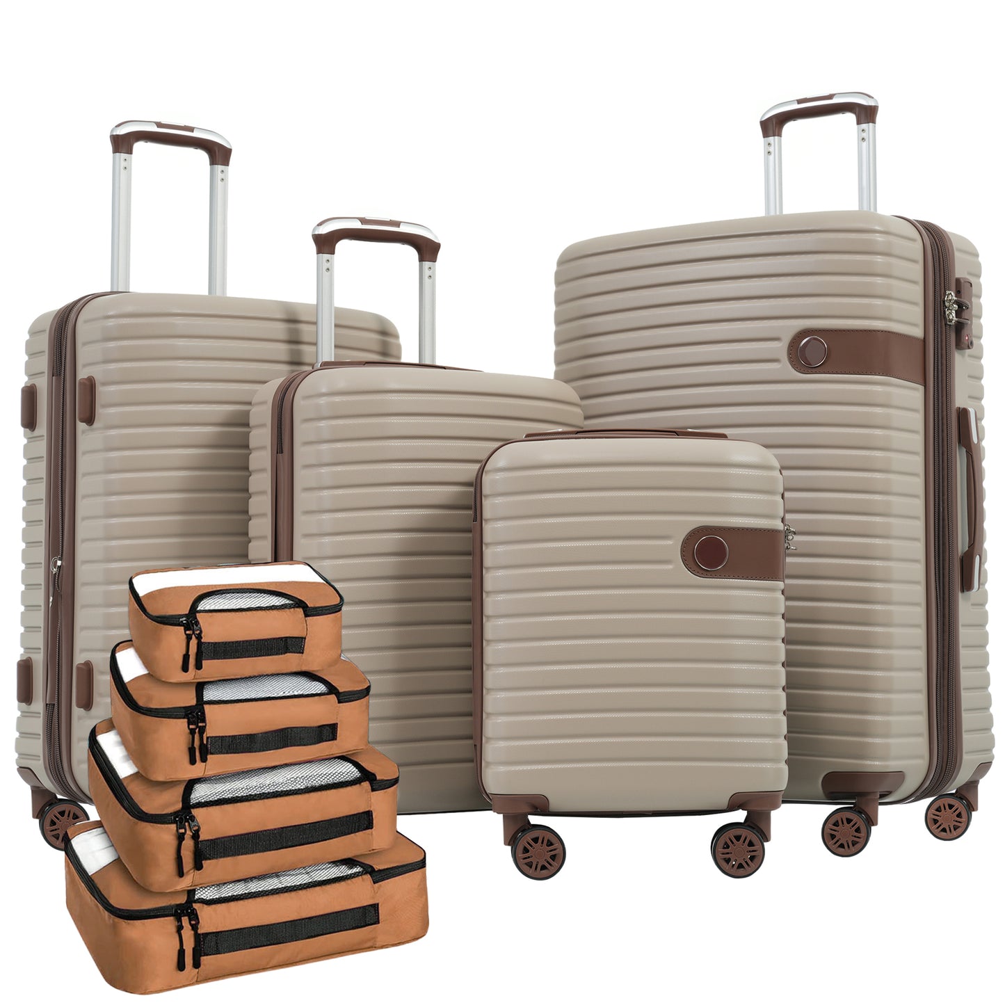 Expandable 4-Piece Luggage Set with TSA Lock & Packing Cubes - Khaki
