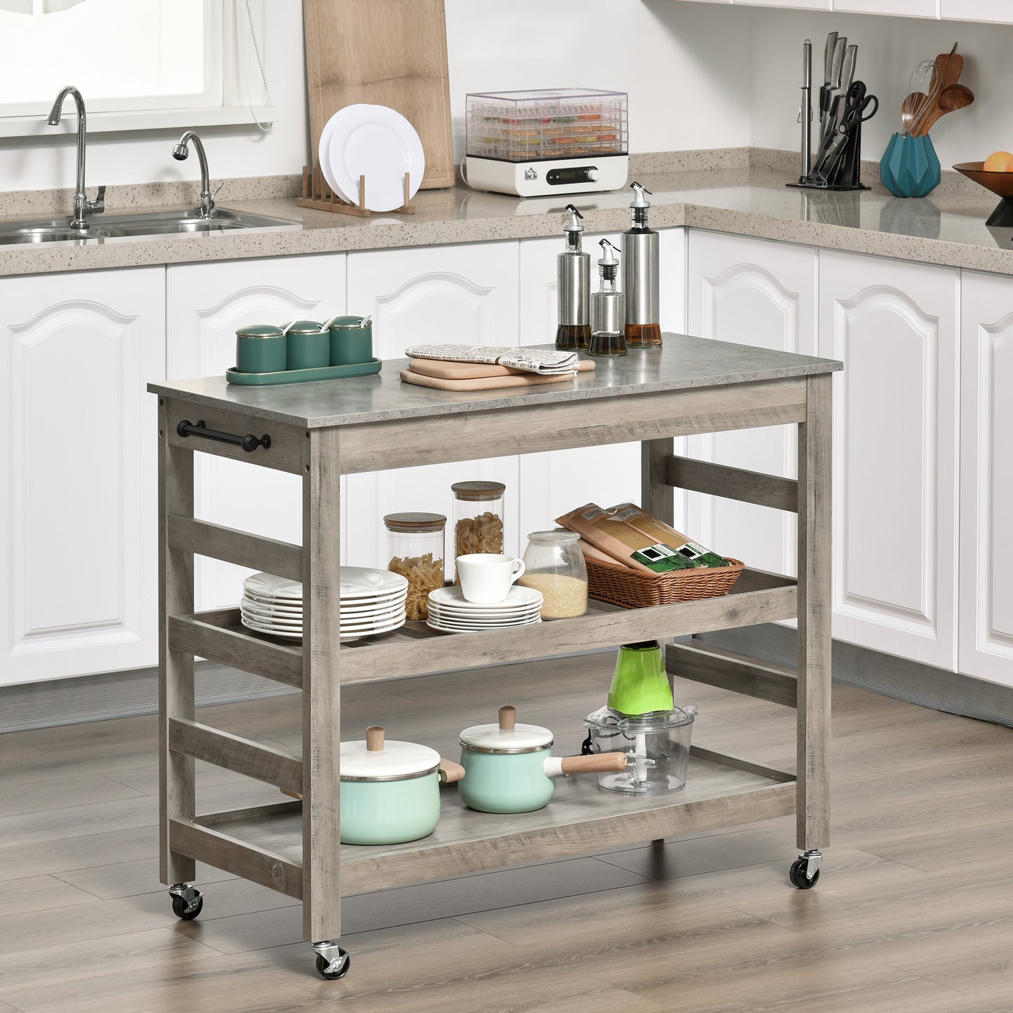 Kitchen Cart, Rolling Island Utility Trolley with Stainless Steel Top