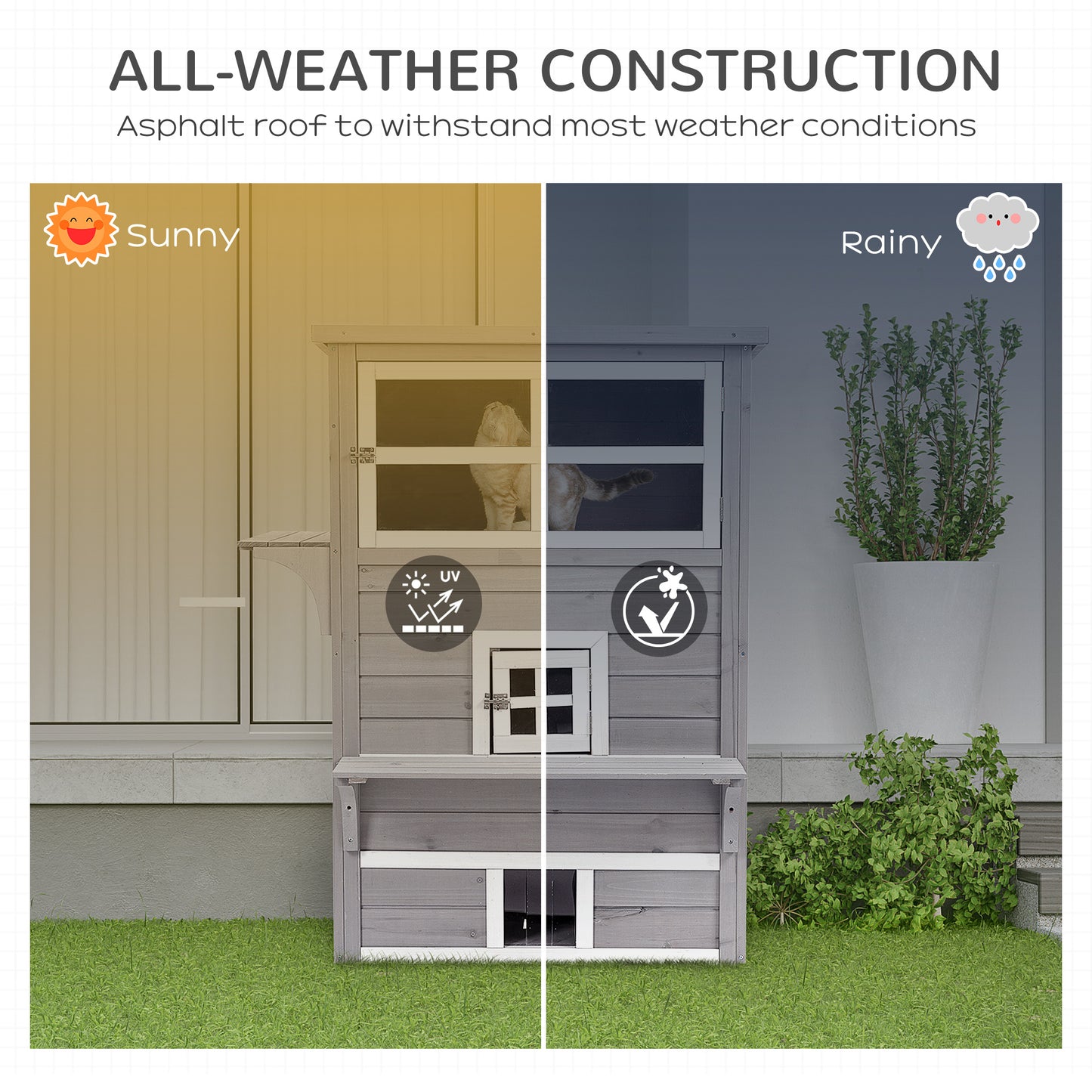 Outdoor Cat House 3-Tier Shelter with Escape Doors Weather Resistant Gray & White