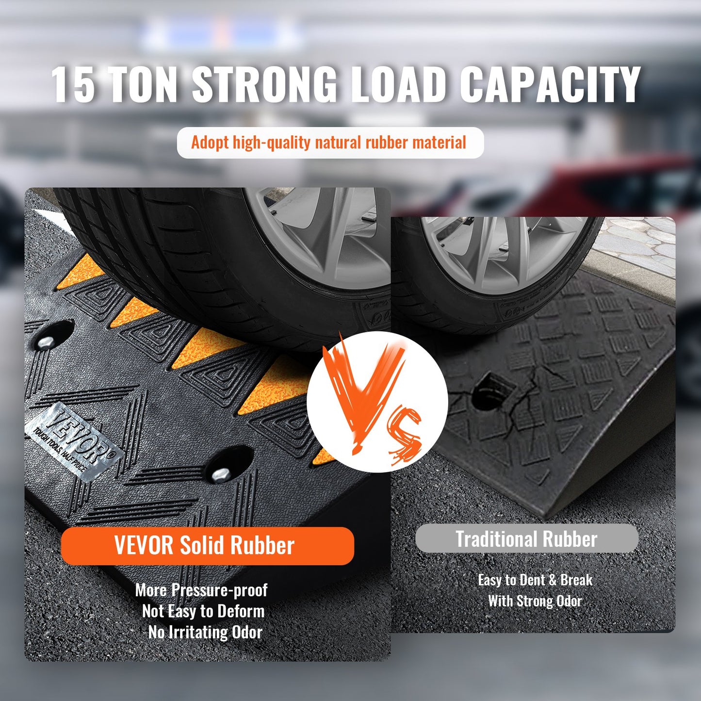 Heavy-Duty Rubber Curb Ramp 2 Pack - 15 Ton Capacity Driveway Thresholds