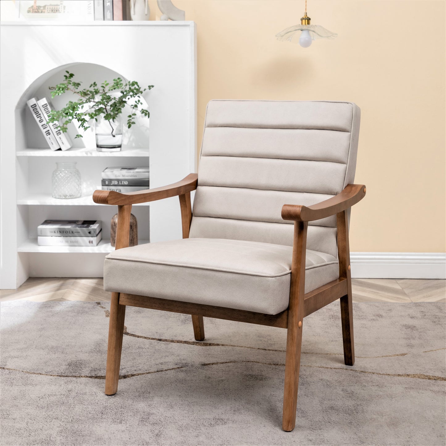 Mid-Century Modern Accent Chair, Solid Wood Frame Leather Look