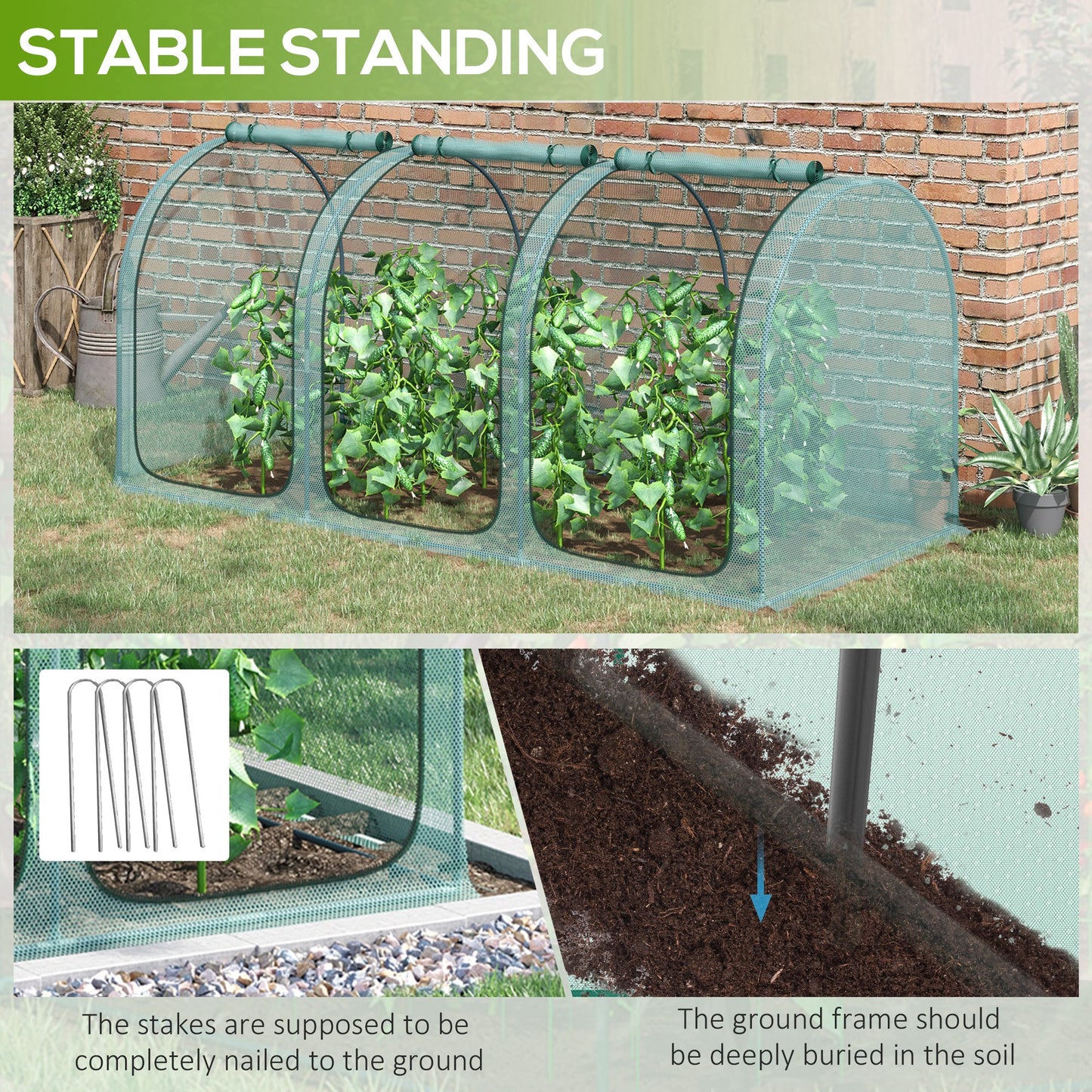 Garden Crop Cage with Zippered Doors and Ground Stakes, 9x4 ft Green