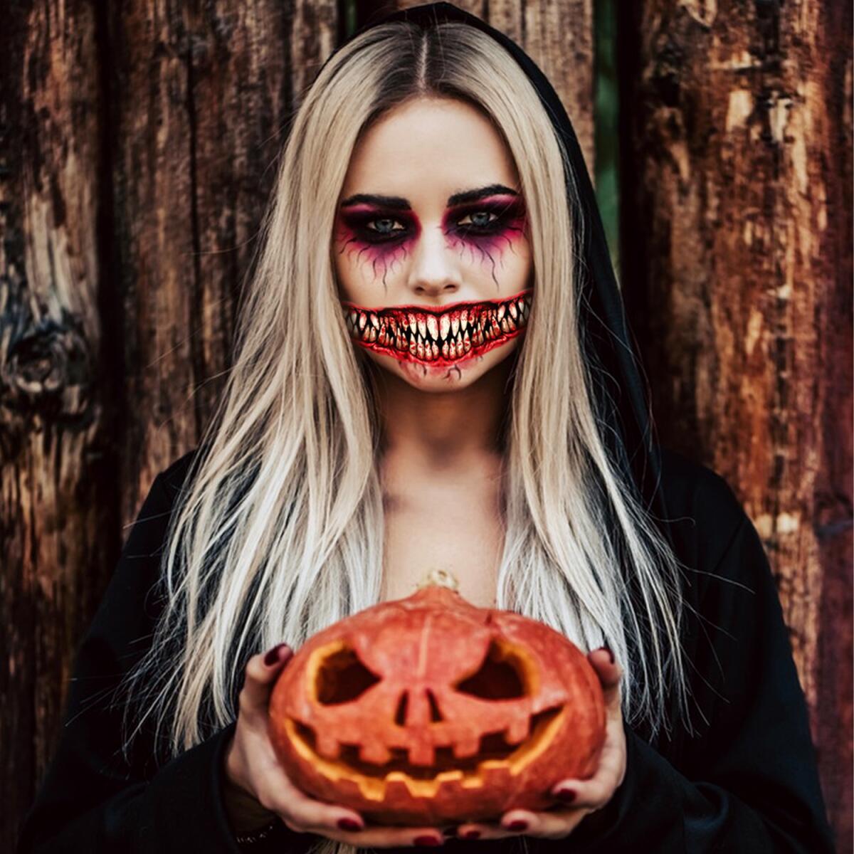 18 Sheets Halloween Temporary Tattoo Stickers - Scary Mouth Designs