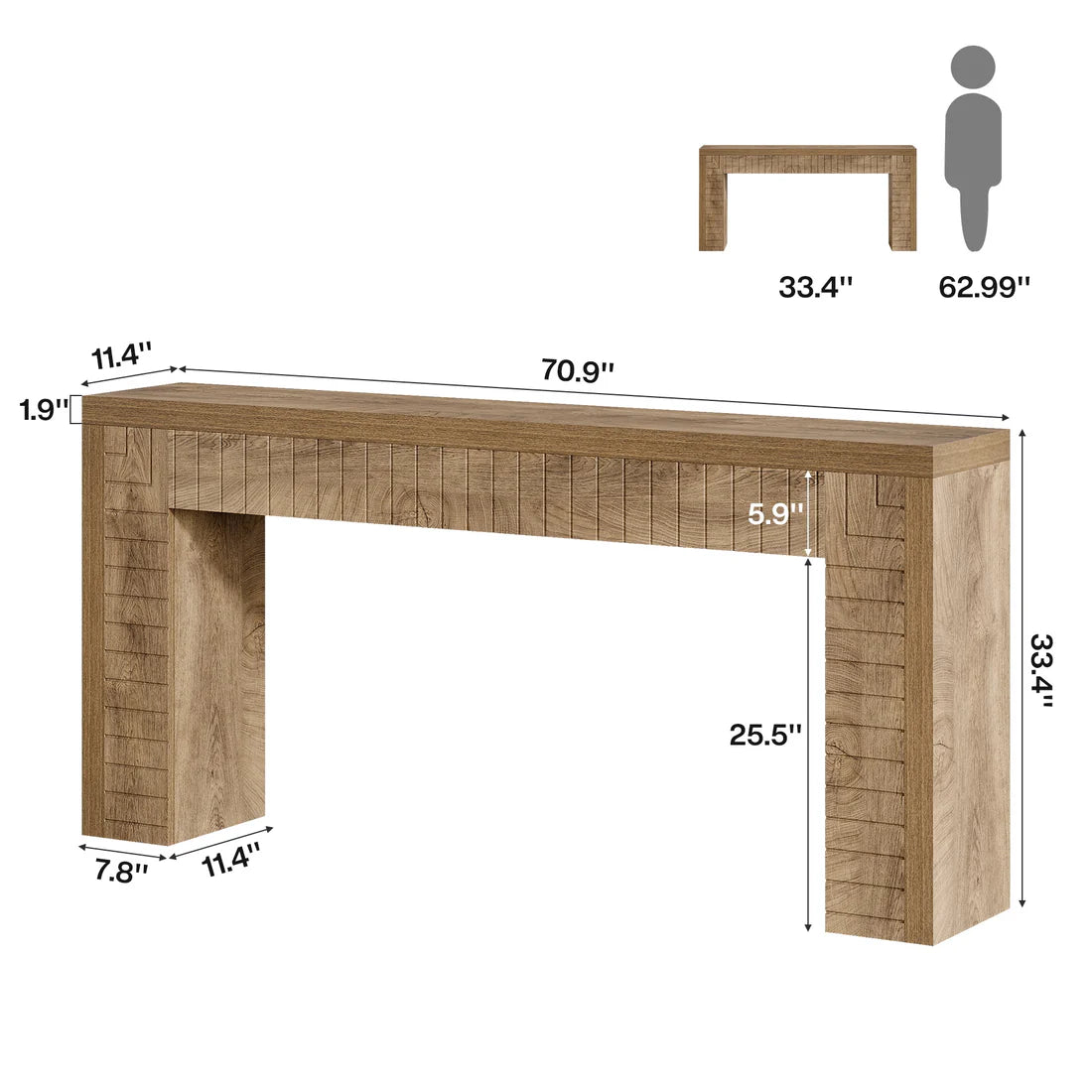 Farmhouse Console Table - Rustic Sofa Table with Engraved Design