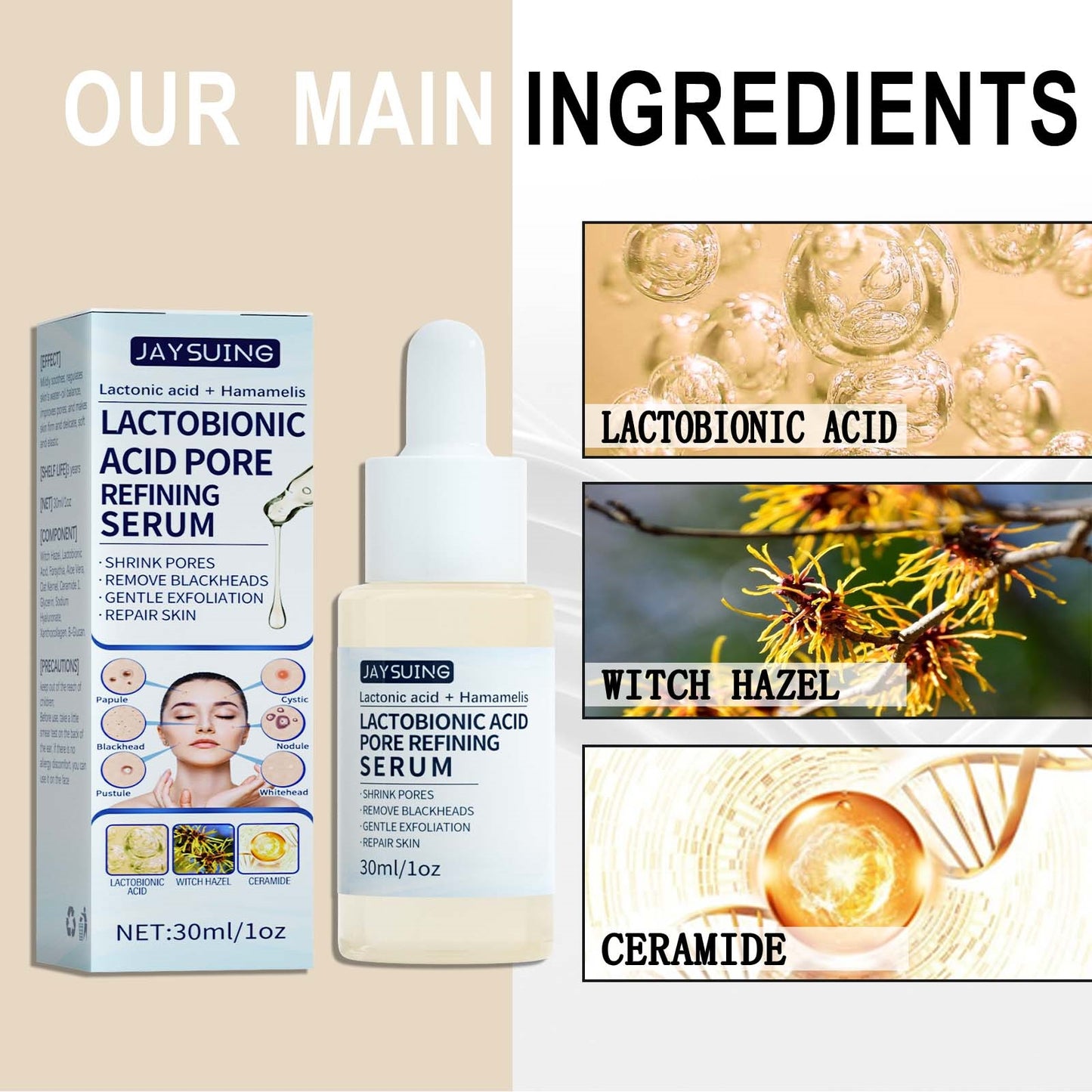Lactobionic Acid Exfoliating Face Serum for Pore Refining & Blackheads