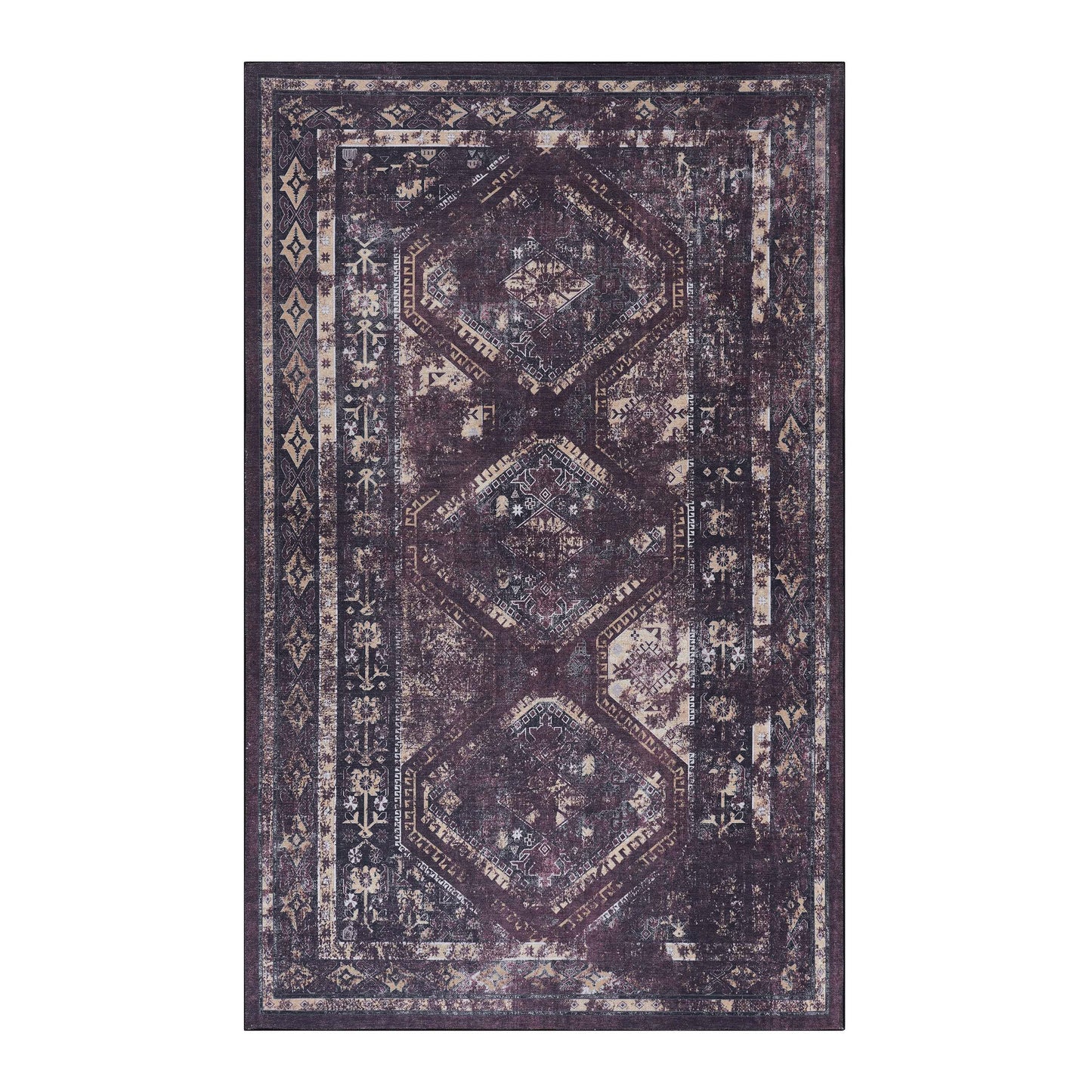 MAVAL Black Washable Rug 4x6 Area Burgundy, 4' X 6'