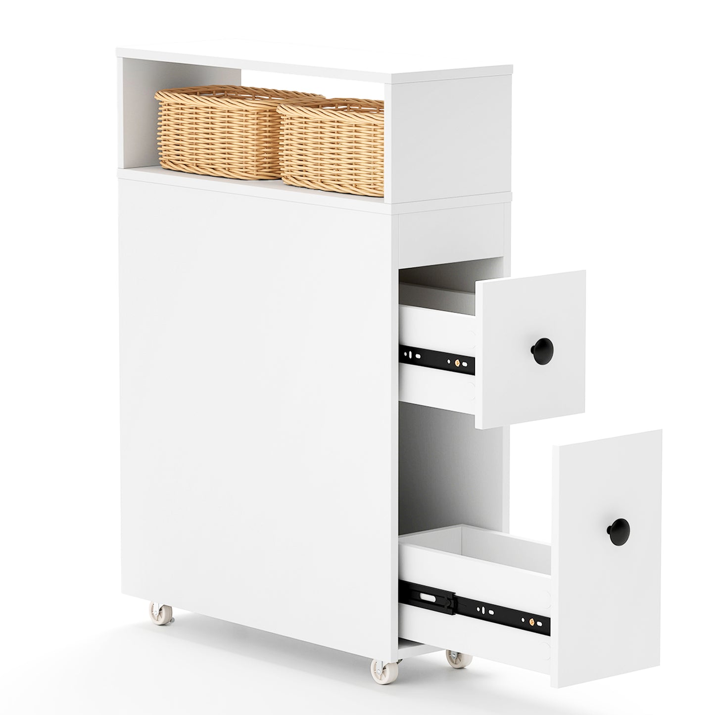 Slim Wooden Bathroom Cabinet with Deep Slide-Out Drawers